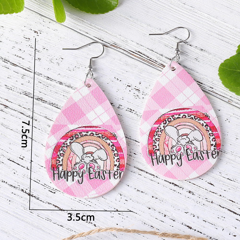 Joyas al por mayor Conejito de Pascua Plaid PU Pendientes de cuero